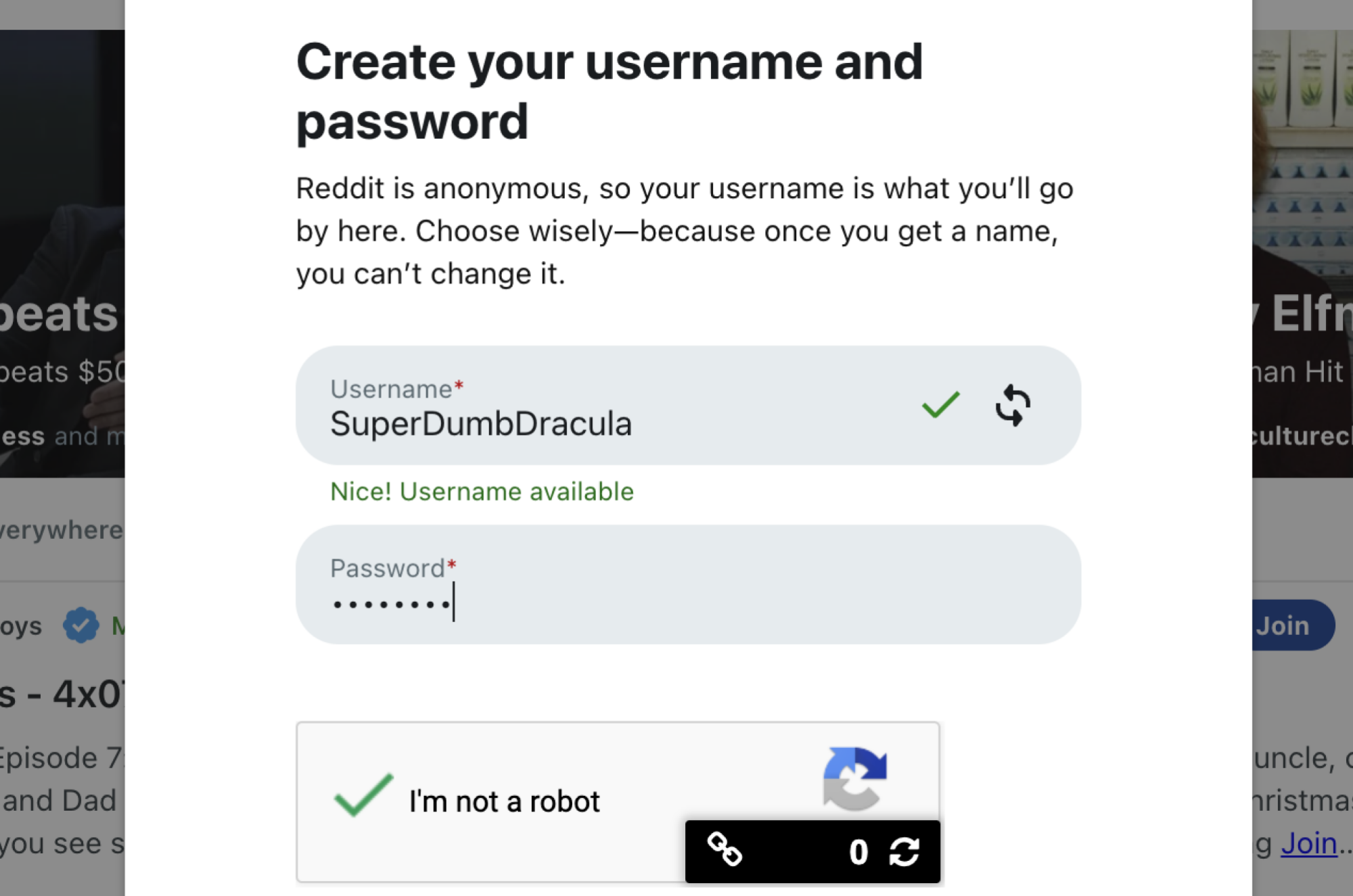 Reddit account sign-up