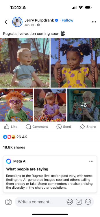 A post about a live action Rugrats movie from Facebook