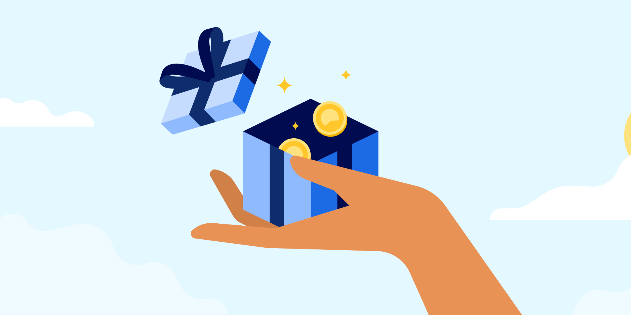 illustration of gift box with coins coming out of it