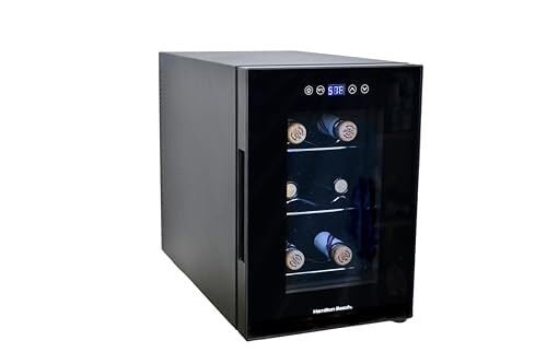 Hamilton Beach 6 Bottle Wine Fridge for Red, White, Sparkling, or Champagne Beverages, Digital Display, Adjustable Cooler Temperature, Table or Countertop Storage, Free Standing, 13L