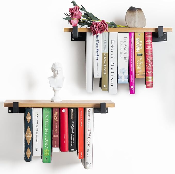 Floating Bookshelves Set of 2 - Double Storage Unique Wall Bookshelf