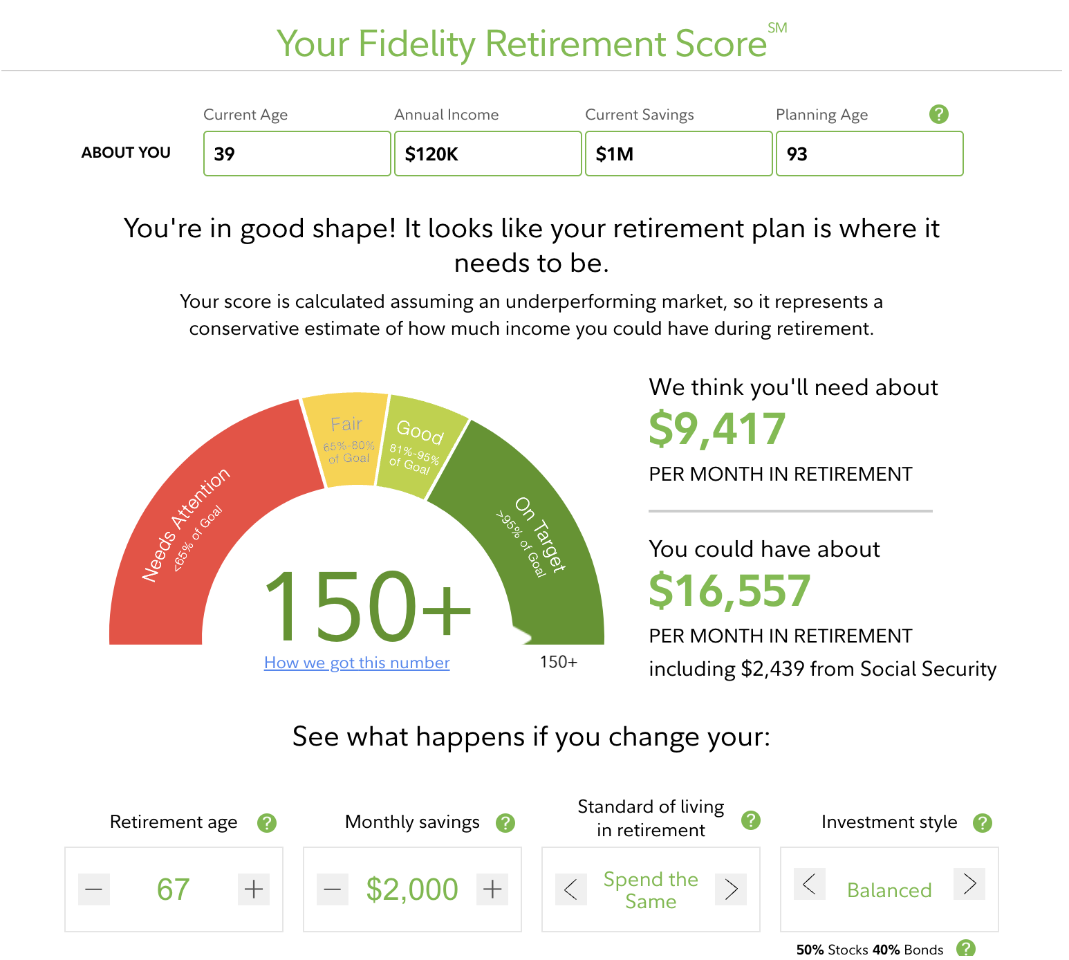 Fidelity retirement score screenshot