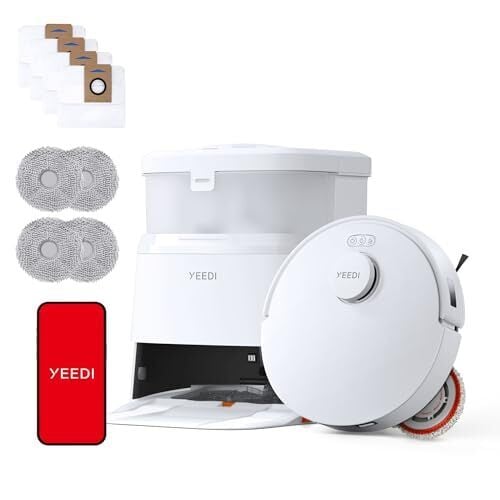 Yeedi M12 Ultra Plus Robot Vacuum and Mop, Upgrade 11800Pa Strong Suction, ZeroTangle Technology, TruEdge Deep Mopping, Auto Mop Washing/Drying, Auto-Lift Mopping, Mini Omni Station, White