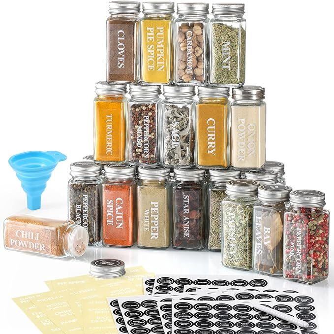 AOZITA 24 Pcs Glass Spice Jars with Labels