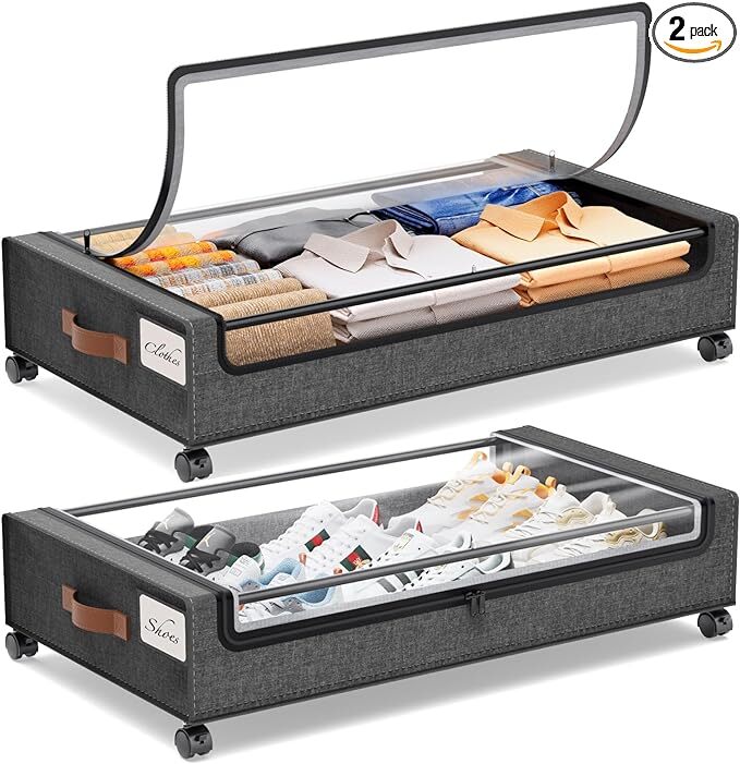 Yecaye Under Bed Storage with Wheels, 2 Pack