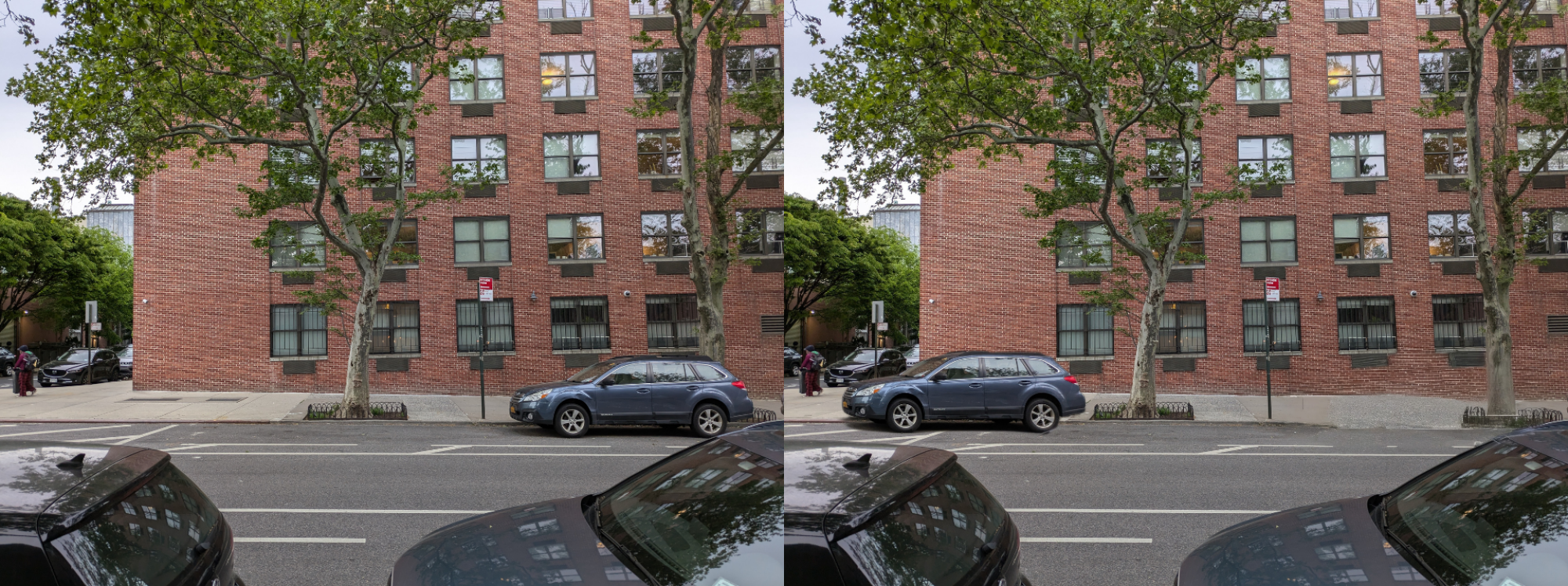 A photo of a car before and after being edited with Magic Editor