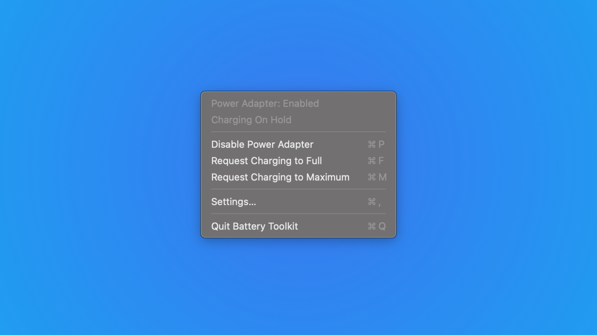 A screenshot of additional options in Battery Toolkit.