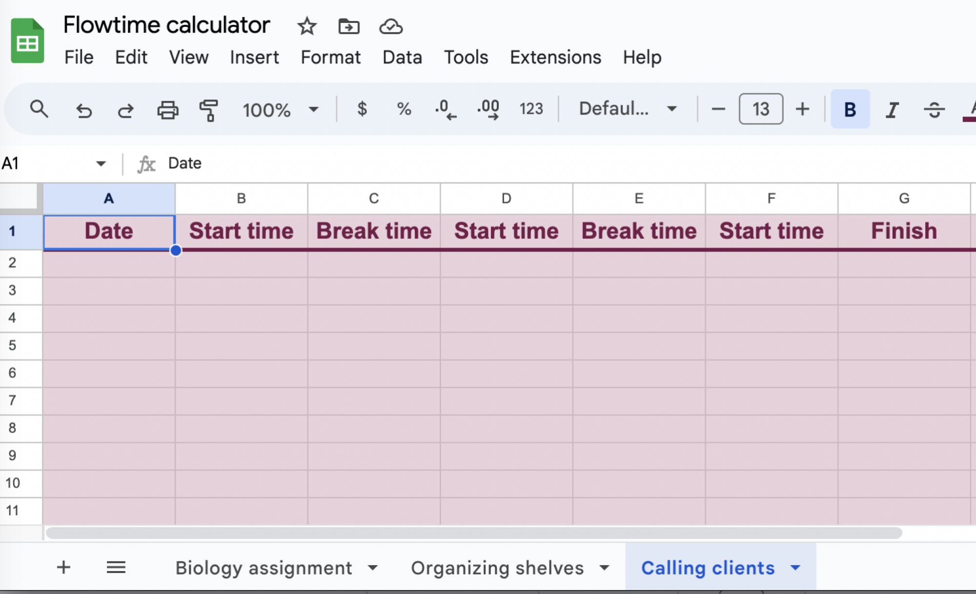 A flowtime tracker spreadsheet