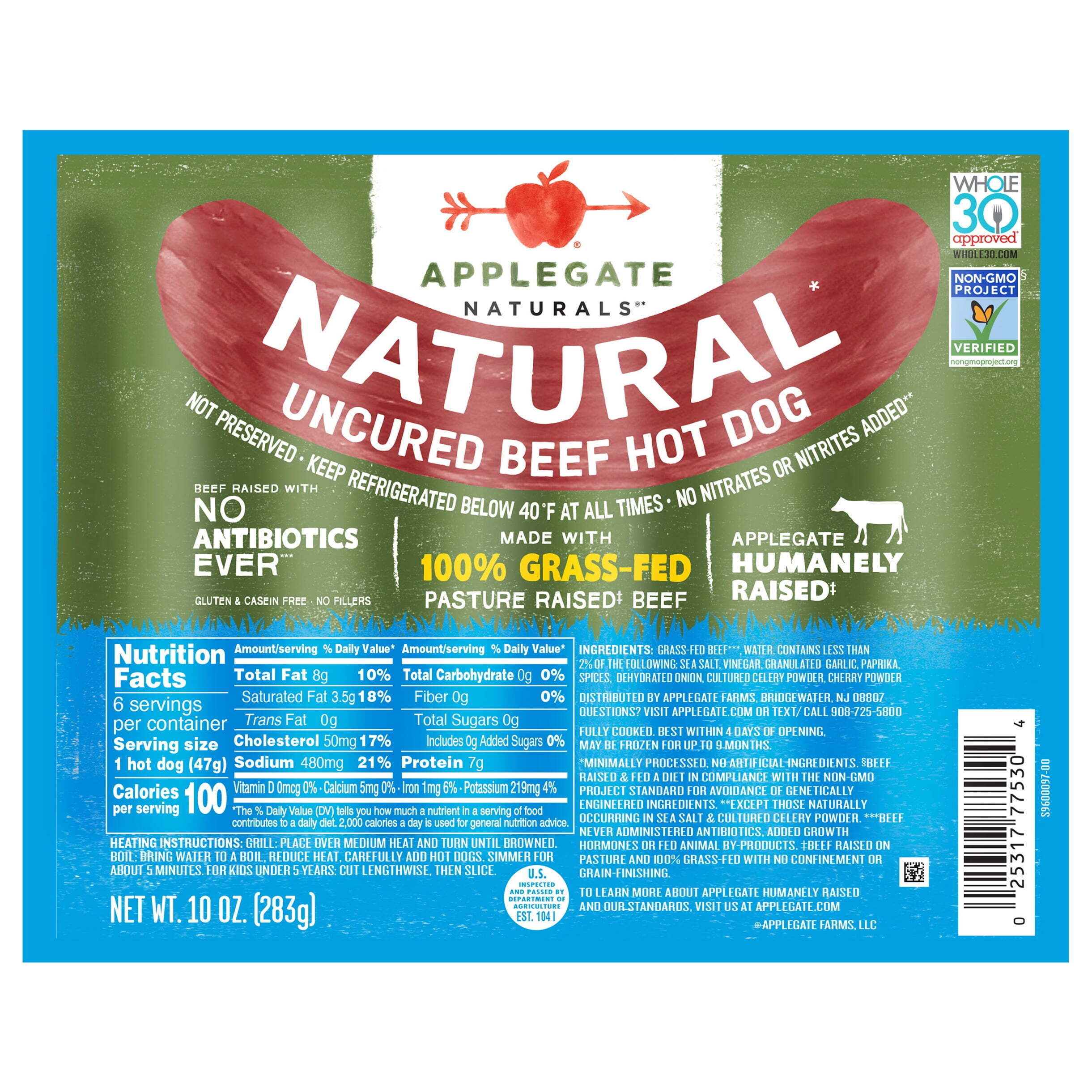 Applegate Natural Uncured Beef Hot Dog, 10oz