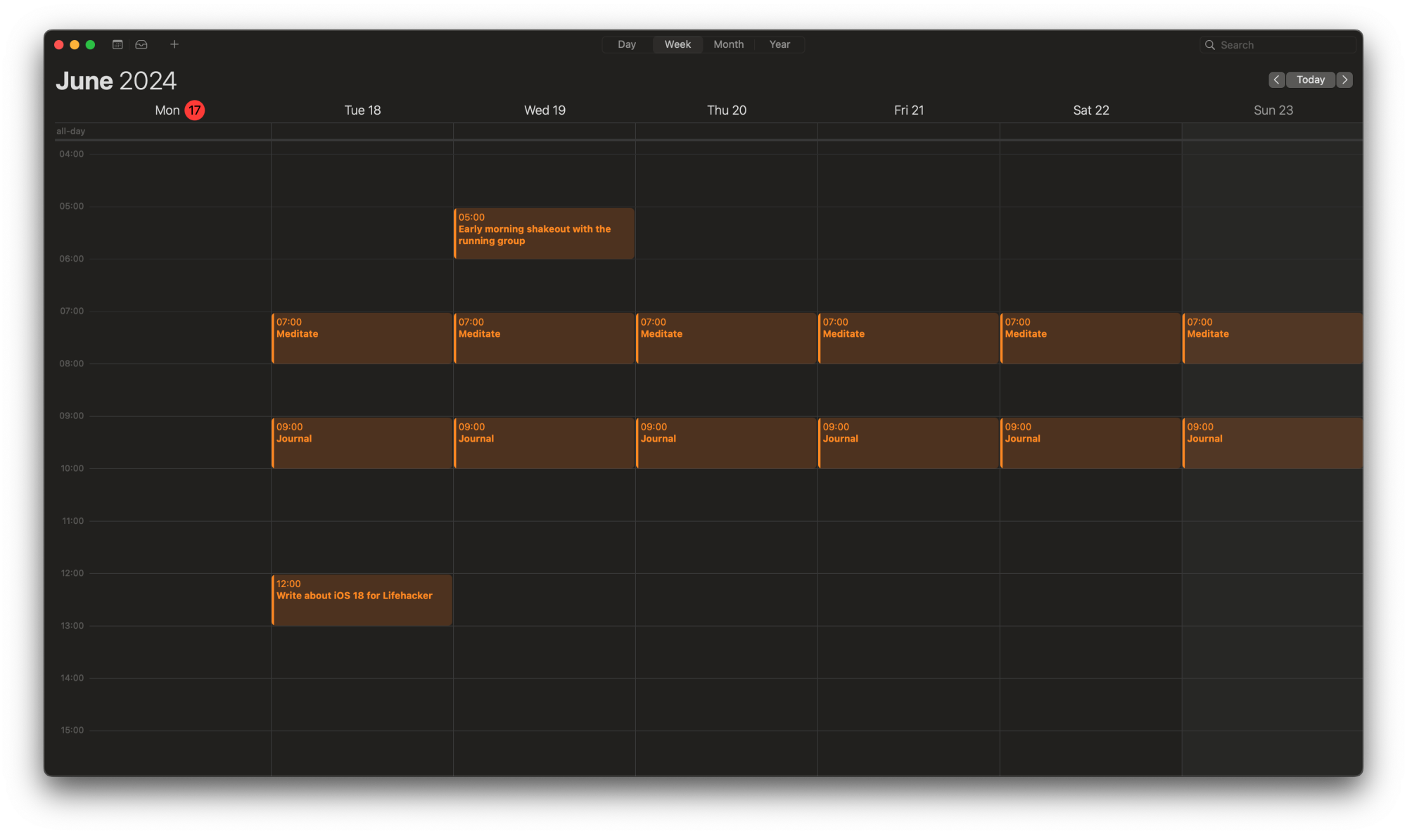 A screenshot of the Calendar app on a Mac.