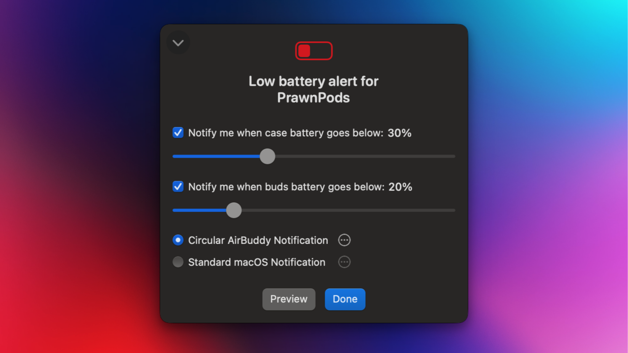 AirBuddy's low battery alerts.