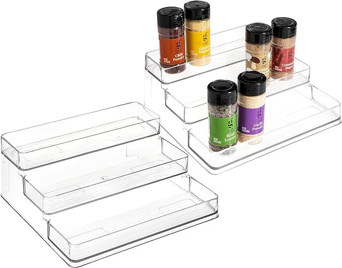 SIMPLEMADE Clear Spice Rack - 2 Pack Three-Tiered Shelf, Countertop, and Cabinet Storage and Spice Organizer