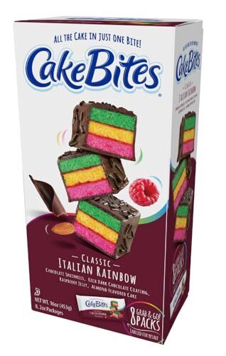 The Original Cakebites by Cookies United, Grab-and-Go Bite-Sized Snack (Classic Italian Rainbow, 8 Pack)