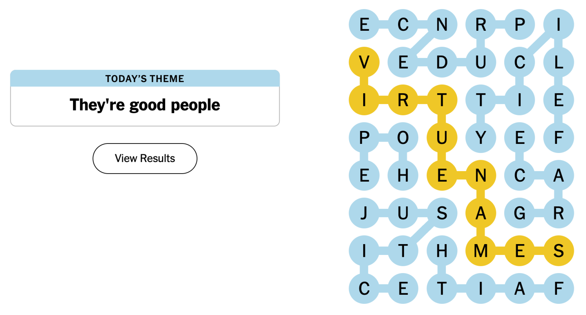 Solved NYT Strands board for June 5, 2024: They're good people.