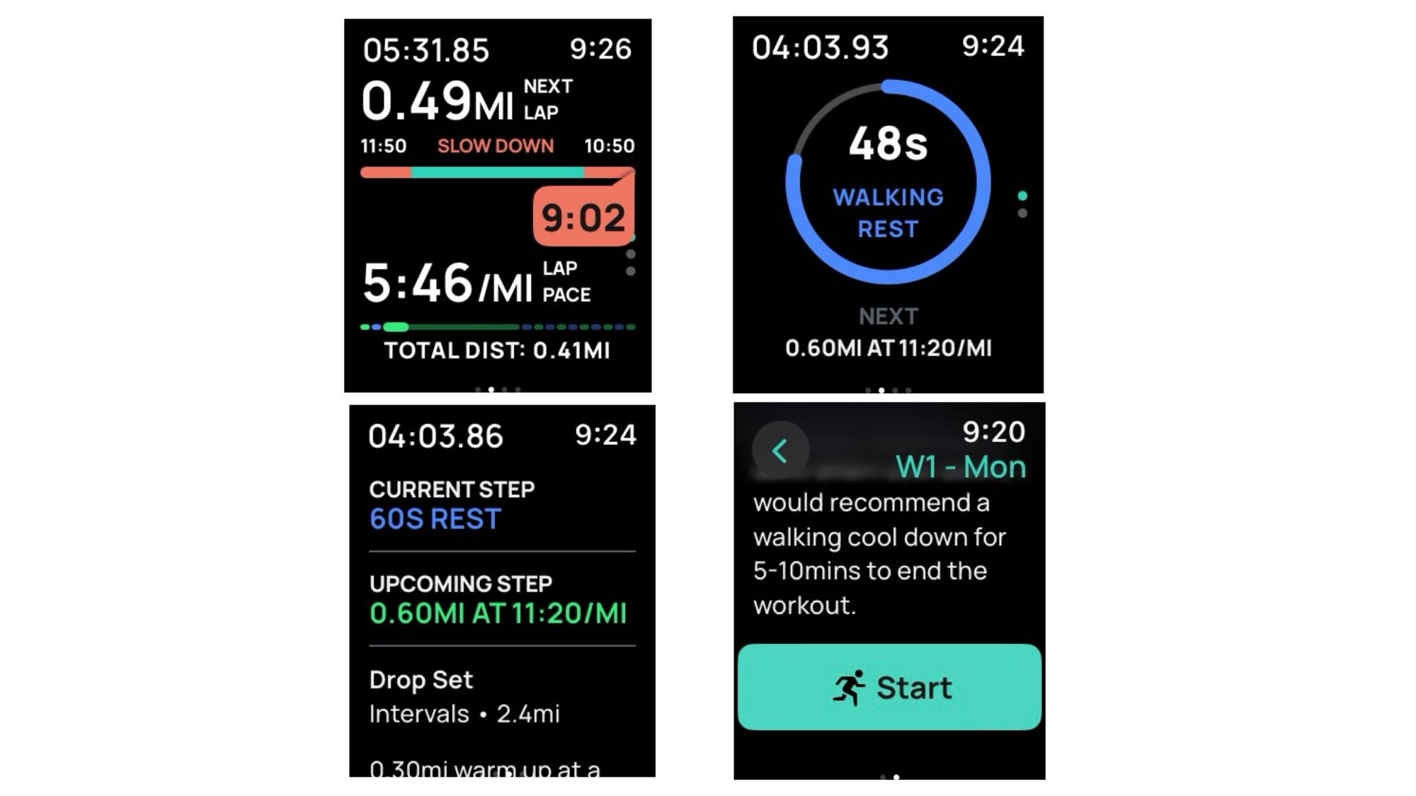 Apple watch screens while using Runna